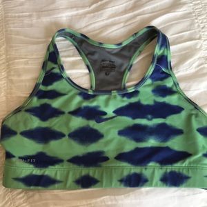 nike sports bra! green and blue pattern!